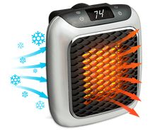 an electric heater with thermometer and arrows pointing up to it's temperature