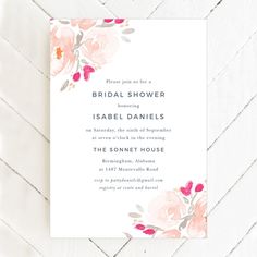 a wedding card with pink flowers on it