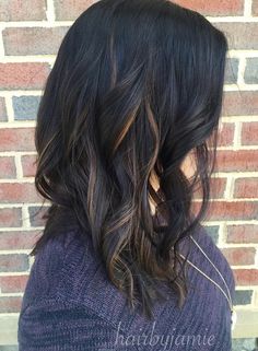 Black+Hair+With+Babylights Hairstyles Highlights, Babylights Hair, Hair Color Light Brown