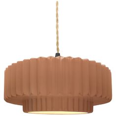 a brown light hanging from a ceiling fixture with a long cord in the middle of it