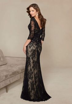 3/4 Long Sleeve Long Mermaid Black Lace Evening Mother Of The Bride Dress Floor Length Lace Dress, Mother Of The Bride Dresses Long, Mother Of The Bride Gown, Evening Dresses Online, Cheap Evening Dresses, Mother Of Groom Dresses, Evening Party Gowns, Formal Evening Dress, Mob Dresses