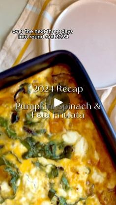 a casserole dish with spinach and pumpkin in it