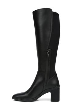 Stretchy contrast fabric on the calf and a square toe highlight this waterproof boot set on a block heel and contoured footbed with cushioned support. Style Name:Naturalizer Axel Waterproof Knee High Boot (Women). Style Number: 6105224. Black Leather Mid-calf Tall Boots, Black Leather Boots Knee High Under $150, Black Knee-high Boots With Leather Lining, Medium Width, Black Wide Calf Knee-high Boots With Buckle Closure, Black Knee-high Moto Boots Medium Width, Waterproof Boots, Women Style, Knee High Boots, Riding Boots