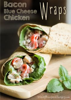 bacon blue cheese chicken wraps on a cutting board