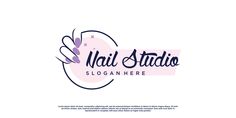 the nail studio logo is shown in purple and pink colors, with stars above it