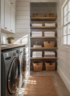 Searching for cute laundry room inspiration for your small laundry room? These modern laundry room ideas are literally *so-good* and hand-picked - whether you're looking more for narrow laundry room design inspiration, or a laundry room decor must-haves, these laundry rooms will be sure to inspire you - including stacked washer dryer combos too! (SAVE to your laundry room makeover or small laundry rooms board for later!)