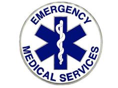 the emergency medical services logo is shown in blue and white with an emt symbol on it