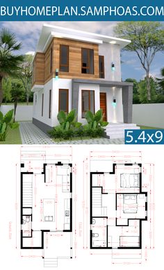 two story house plan with floor plans and measurements