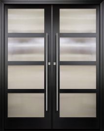 two double doors with frosted glass on each side