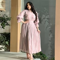 Muslim Women Pink Satin Abaya Dress Dubai – urgarment Modest Abaya With Modesty Panel For Spring, Spring Modest Abaya With Modesty Panel, Spring Abaya With Modesty Panel, Elegant Spring Abaya With Modesty Panel, Elegant Long Sleeve Maxi Dress For Eid, Elegant Long Sleeve Maxi Dress With Modesty Panel, Spring Long Abaya, Elegant Long-sleeve Abaya For Spring, Elegant Long Sleeve Abaya For Spring