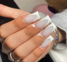 French Tip Nails Different Shapes, Milky White French Tip Nails Acrylic, Creamy White French Tip Nails, Milky White French Tip Nails Square, Soft White Nails With Designs, White Nails With White French Tip, White On White Nails French, Milky White Winter Nails, Milk White Acrylic Nails With Design