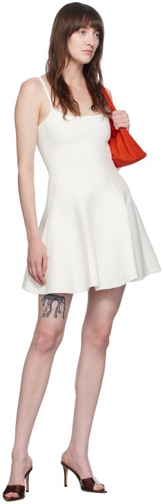 Knit viscose-blend dress. Pinched seams throughout. · Scalloped edge at scoop neck · Scalloped edge at flared hem · Adjustable spaghetti straps · Zip closure at low back · Unlined Supplier color: Ivory White Flares, Silk Slip Dress, Silk Slip, Scalloped Hem, Color Ivory, Scalloped Edge, Low Back, Floral Lace, Apparel Accessories