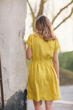 Soft linen dress. Linen dress with elastic waist. Soft linen | Etsy Linen Dress With Gathered Waist For Daywear, Casual Linen Dress With Pockets And Relaxed Fit, Casual Linen Dress With Gathered Waist, Casual Flax Dresses With Pockets, Relaxed Fit Flax Linen Dress With Pockets, Dress With Elastic Waist, Linen Top Women, Ankara Gown Styles, Elastic Waist Dress