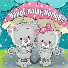 two cute kittens under an umbrella in the rain