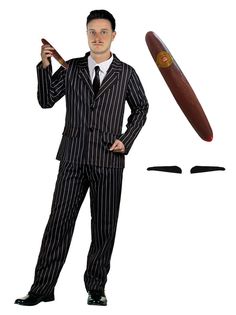 a man in a pinstripe suit holding a baseball bat and throwing it at the viewer