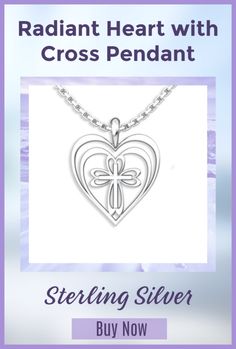 Heart-shaped Christian pendant in unique openwork cross design.  Radiant Heart pendant.  Sterling silver.  Rhodium plated to prevent tarnishing.  Heart is approximately 1" long on 18" sterling silver chain.  In plush jewelry gift box. Valentines Day Gifts For Her, Cross Design, Cross Designs, Friendship Gifts, Sterling Silver Chain, Jewelry Gift Box, Cross Pendant, Gifts For Wife