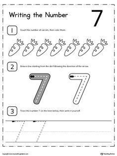 the number seven worksheet for children to practice counting and writing numbers on paper