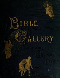 an old bible with gold lettering and illustrations