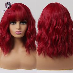 Haircube Women Short Curly SYNTHETIC WIGS with Bangs Red Wigs Heat Resistant Wig Styling Tutorial, Wig Styling, Wigs With Bangs, Synthetic Wigs, Short Curly, Heat Resistant, Bangs, Wigs