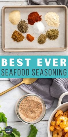 the best ever seafood seasoning recipe is in a bowl and next to other ingredients