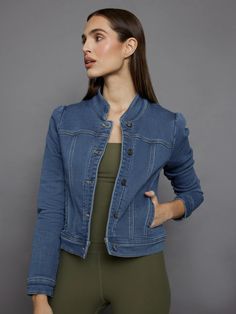 Our Carbon38 Puff Sleeve Denim Jacket is is a stretch denim, which is a perfect addition to any wardrobe. This soft and stretchy fabric keeps you comfortable while making you look chic and put together. Dress it up with our Ivory pleated skirt or wear it with leggings to and from your favorite workout class. This jacke Carbon 38, Oversized Denim Jacket, High Rise Leggings, Everyday Wardrobe, Look Chic, Stretchy Fabric, Outerwear Jackets, Stretch Denim, Pleated Skirt