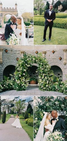 the bride and groom are posing for pictures