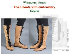 Digital PDF Pattern: Elven Boots With Embroidery - Etsy Medieval Shoes Diy, Elven Boots, Larp Accessories, Homemade Shoes, Boots Diy, Ladies Video, Rare Shoes, Shoe Making, Boots Patterns