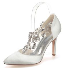 [AU$91.00] Women's Satin Stiletto Heel Closed Toe Pumps With Rhinestone Crystal Crystal Wedding Shoes, Bridal Pumps, Crystal Heels, Mid Heels Pumps, Pumps Heels Stilettos, Satin Heels, Satin Pumps, Pointed Heels, Wedding Heels