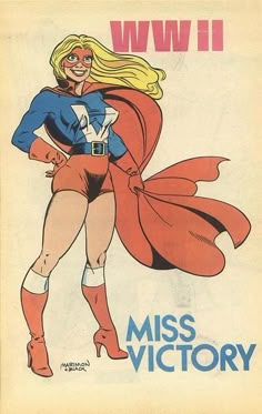 an old comic book with a woman dressed as miss victory