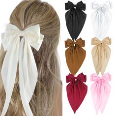 PRICES MAY VARY. 🎀 Quality Material: Made of silky satin fabric with long tail, soft and durable, glossy and elegant.Strong metal hair bow barrette can provides a secure hold, ensuring that your hair remains perfectly styled throughout the day. 🎀 Perfect Size: The size of the Hair Bows ribbon is 8.9*12.6*4.3 Inches,with Big Bow and Long Tail,suitable for different hair type. 🎀 Versatile Style: Come with six different colors that can easily match all your outfit,meet your daily and special nee Hair Exesories, Inking Reference, Preppy Teen Girl, Aesthetic Hair Accessories, Bows For Hair, Hair Bows For Women, Preppy Teen, Cute Clips, Trendy Stuff