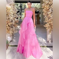 Floor Length See Pic For More Details Strapless Organza, Modest Evening Dress, Prom Dresses Long Pink, Long Formal Gowns, Strapless Prom Dresses, Pink Prom Dress, Prom Dresses Modest, Pink Prom, فستان سهرة