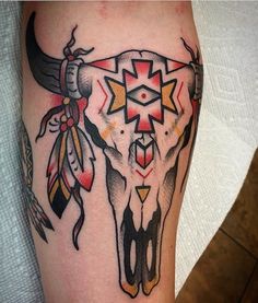 Traditional Tattoo Animals, Spiritual Hand, Cow Skull Tattoos, Bull Skull Tattoos, Cowboy Tattoos, Native American Tattoos, Native Tattoos, Traditional Sleeve, Bull Tattoos