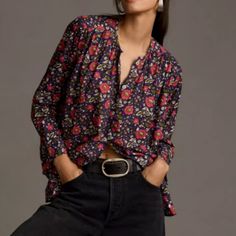 Mille Florian Buttondown Blouse New With Tags Style # 84092196 Color: Purple Motif Size Xxs Anthropologie Top, Color Purple, Anthropologie, Womens Tops, Tags, Purple, Women Shopping, Color