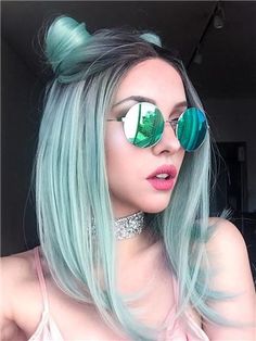 Short Black To Mint Green Bob Synthetic Lace Front Wig - FashionLoveHunter Short Blue Hair, Hair Color For Fair Skin, Hair Color Pastel, Pastel Hair, Cat Eyes, Haircuts For Long Hair, Synthetic Lace Front Wigs, Cool Hair Color, Hair Color Trends