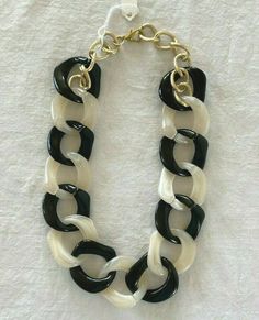 "Lovely black/pearlized white statement necklace- chunky 80s 11\" long Chunky links with gold link chain Unsigned Excellent condition. Estate Find." Gold Link Necklace, Long Statement Necklace, Gold Link Chain, Necklace Chunky, Gold Link, Bib Necklaces, White Necklace, Chunky Necklace, Link Necklace