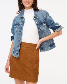 Factory: Faux-suede Mini Skirt For Women Suede Skirt Outfit, Red Denim Skirt, Brown Suede Skirt, Wool Mini Skirt, Suede Mini Skirt, Miniskirt Outfits, Fall Capsule Wardrobe, A Line Mini Skirt, Brown Skirts