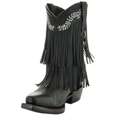 Step out in style with these black snip-toe block heel booties! Featuring western fringe details, these chic booties add a touch of flair to any outfit. Color: Black Heel Type: Block heel Heel Height: 1.75'' / 44.45 mm approx Shalft Height: 8'' / 203.2 mm approx Product measurements were taken using size 8. Please note that measurements may vary by size. Toe: Snip toe Fringe design Pull-on design Handcrafted US sizing. Fits true to size. Fall Fringe Boots With Snip Toe, Western Boots With Tassels And Round Toe, Winter Fringe Ankle Boots, Western Fringe Boots For Fall, Western Boots With Tassels For Fall, Western Style Boots With Tassels For Fall, Cowgirl Boots For Kids, Kids Fringe, Chic Cowgirl