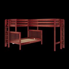 TRINITARIAN XL 1 CS : Multiple Bunk Beds Twin XL over Queen + Twin XL High Corner Loft Bunk with Straight Ladders on Ends Corner Loft, Loft Bunk, Twin Xl, Chestnut, Loft Bed, Twins, Loft, Queen, White