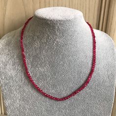 Ruby necklace. This is a faceted round shape beaded Ruby necklace. The Ruby necklace has a Silver lobster claw fastening . I can send this Ruby necklace to you or to someone else anywhere in the world with your message. Dimensions  Necklace length 18 inches  Necklace width 4mm An ideal gift for Birthday, Weddings jewellery Bridesmaids gift, Anniversary gift, Graduation gift,Holiday jewellery and Everyday . Contact  You can contact me anytime on my shop email with any questions, order and request, Gemstone Rondelle Necklaces For Gifts, Gemstone Rondelle Necklace For Gift, Rondelle Gemstone Necklace Gift, Adjustable Faceted Beads Necklace For Wedding, Single Strand Round Necklace For Party, Briolette Gemstone Beads Necklace As Gift, Briolette Gemstone Bead Necklace As A Gift, Wedding Necklace With Rondelle Faceted Beads, Rondelle Necklace With Faceted Beads For Wedding