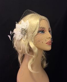 "Vintage Style Bridal Hair Fascinator, Bridal Fascinator with Veil, Wedding Bridal Fascinator with veil~ Visit the shop here https://www.etsy.com/shop/IceGreenEyes The perfect little bridal fascinator, not too big not too small. Timeless elegance with Venise Lace, Swarovski Crystals and Pearls. Truly and heirloom piece to pass down. ~ Ivory Nagoire Goose Feathers ~ ~ Ivory Venise Lace ~ ~ Ivory Vintage Velvet Leaves ~ ~ Swarovski Crystals and Swarovski Pearl Dangles ~ ~ Large Crystal Rhinestone Vintage White Headpieces For Wedding, Vintage White Wedding Headpiece, Vintage White Wedding Fascinator, Vintage Cream Fascinator For Wedding, Fitted Flapper Wedding Headpiece, Wedding Flapper Fitted Headpiece, Vintage Cream Headpiece For Wedding, Flapper Style Fitted Wedding Headpiece, Vintage Cream Wedding Headpiece