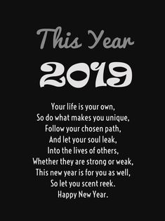 a black and white photo with the words happy new year 2019 written in white on it