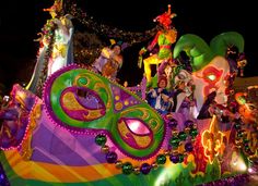 the float is decorated with many colorful items