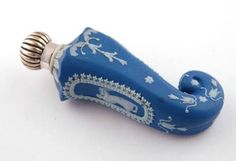 Blue and white jasper scent bottle, shaped like elephant's trunk c1840… Victorian Accessories, Talcum Powder, Perfume Samples