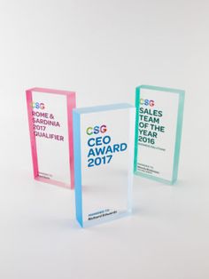 three different colored frames with the words ceo award on them