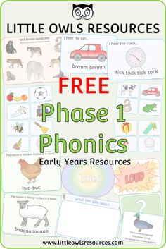 a poster with the words free phase 1 phonics for early years and young children