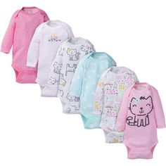 Baby Girl Onesies® Bodysuits - Long Sleeve Kitty Bodysuit 6-Pack – Gerber Childrenswear Baby Head, Long Sleeve Onesie, Cat Clothes, 6 Packs, Girls Long Sleeve, Busy Mom, Long Sleeve Bodysuit, 6 Pack