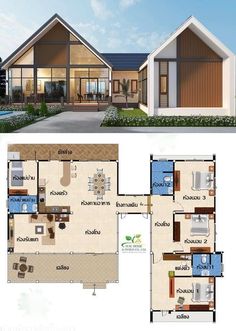 two story house plans with open floor plan and large living area in the front yard