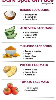 Potato Face Mask, Baking Soda Coconut Oil, Face Form, Baking Soda Scrub, Tomato Face, Potato Juice, Natural Skin Care Ingredients, Dark Spots On Face, Clear Healthy Skin