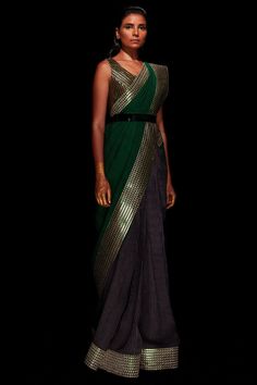 Metallic Saree, Asoiaf Fashion, Silver Knight, Grey Saree, Fashion Designers Famous, Saree Design, Embroidered Bodice, Indian Couture