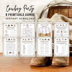 cowboy party 8 printable games instant digital file for kids and adults, includes an old west theme